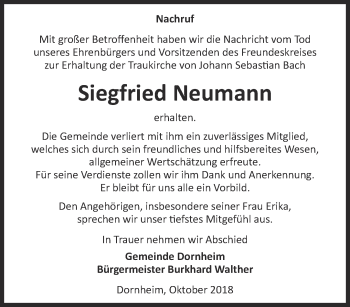 Traueranzeige von Siegfried Neumann von Thüringer Allgemeine