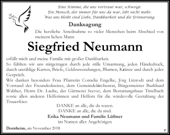 Traueranzeige von Siegfried Neumann von Thüringer Allgemeine