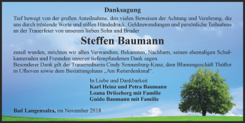 Traueranzeige von Steffen Baumann von Thüringer Allgemeine, Thüringische Landeszeitung