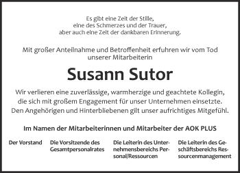 Traueranzeige von Susann Sutor von Thüringer Allgemeine