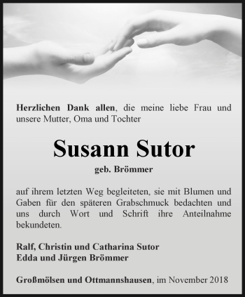 Traueranzeige von Susann Sutor von Thüringer Allgemeine, Thüringische Landeszeitung