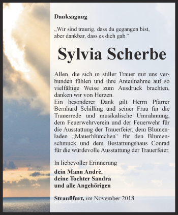 Traueranzeige von Sylvia Scherbe von Thüringer Allgemeine