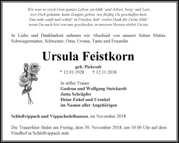 Traueranzeige von Ursula Feistkorn von Thüringer Allgemeine