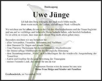 Traueranzeige von Uwe Jünge von Thüringer Allgemeine