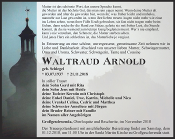 Traueranzeige von Waltraud Arnold