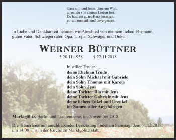 Traueranzeige von Werner Büttner