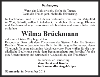 Traueranzeige von Wilma Brückmann von Thüringer Allgemeine