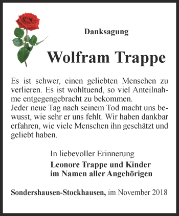 Traueranzeige von Wolfram Trappe von Thüringer Allgemeine