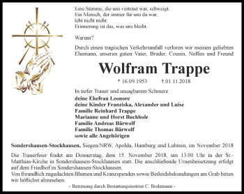 Traueranzeige von Wolfram Trappe von Thüringer Allgemeine