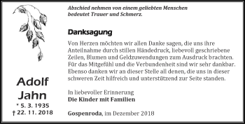 Traueranzeige von Adolf Jahn von Thüringer Allgemeine, Thüringische Landeszeitung