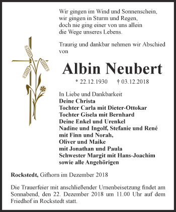 Traueranzeige von Albin Neubert von Thüringer Allgemeine