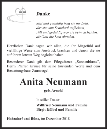 Traueranzeige von Anita Neumann von Ostthüringer Zeitung