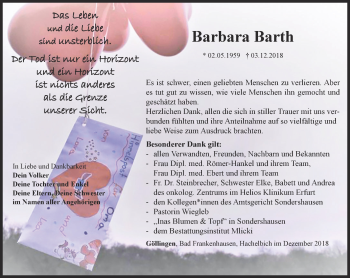 Traueranzeige von Barbara Barth von Thüringer Allgemeine