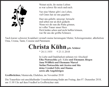 Traueranzeige von Christa Kühn von Thüringer Allgemeine