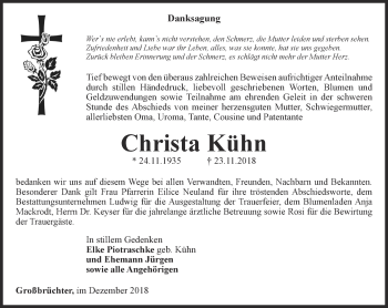 Traueranzeige von Christa Kühn von Thüringer Allgemeine