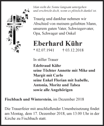 Traueranzeige von Eberhard Kühr von Ostthüringer Zeitung, Thüringische Landeszeitung