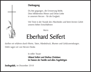 Traueranzeige von Eberhard Seifert von Ostthüringer Zeitung