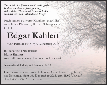 Traueranzeige von Edgar Kahlert von Thüringer Allgemeine