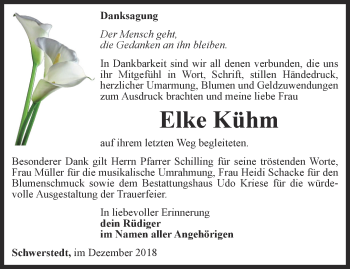 Traueranzeige von Elke Kühm von Thüringer Allgemeine