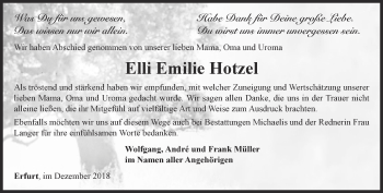 Traueranzeige von Elli Emilie Hotzel von Thüringer Allgemeine, Thüringische Landeszeitung