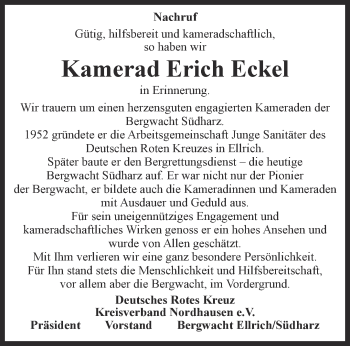 Traueranzeige von Erich Eckel von Thüringer Allgemeine