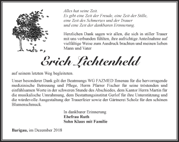 Traueranzeige von Erich Lichtenheld von Ostthüringer Zeitung