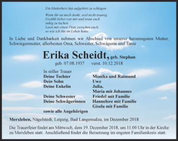 Traueranzeige von Erika Scheidt von Thüringer Allgemeine, Thüringische Landeszeitung