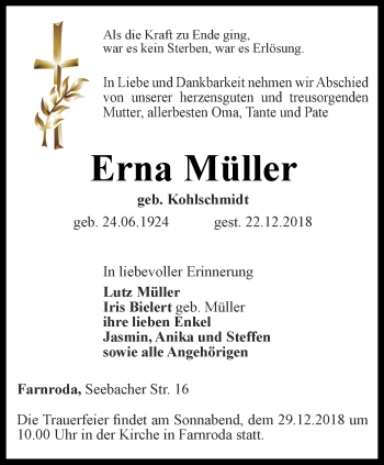 Traueranzeige von Erna Müller von Thüringer Allgemeine, Thüringische Landeszeitung