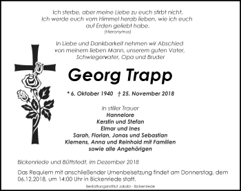 Traueranzeige von Georg Trapp von Thüringer Allgemeine, Thüringische Landeszeitung