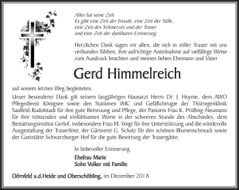 Traueranzeige von Gerd Himmelreich von Ostthüringer Zeitung
