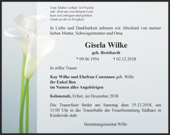 Traueranzeige von Gisela Wilke von Thüringer Allgemeine