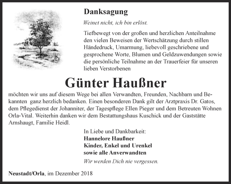  Traueranzeige für Günter Haußner vom 15.12.2018 aus Ostthüringer Zeitung