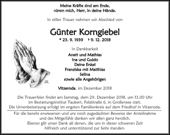 Traueranzeige von Günter Korngiebel von Thüringer Allgemeine, Thüringische Landeszeitung