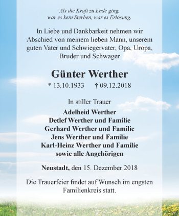 Traueranzeige von Günter Werther von Thüringer Allgemeine