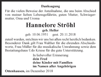 Traueranzeige von Hannelore Ströhl von Thüringer Allgemeine