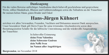 Traueranzeige von Hans-Jürgen Kühnert von Thüringer Allgemeine