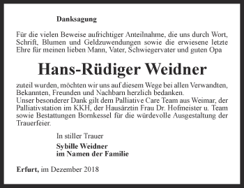 Traueranzeige von Hans-Rüdiger Weidner
