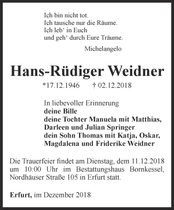 Traueranzeige von Hans-Rüdiger Weidner