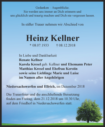 Traueranzeige von Heinz Kellner von Thüringer Allgemeine