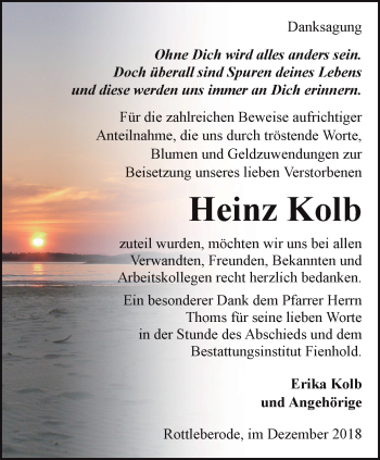 Traueranzeige von Heinz Kolb von Thüringer Allgemeine