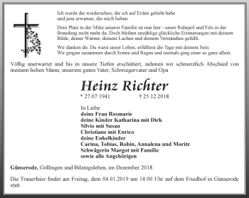 Traueranzeige von Heinz Richter von Thüringer Allgemeine