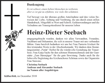 Traueranzeige von Heiz-Dieter Seebach von Thüringer Allgemeine, Thüringische Landeszeitung