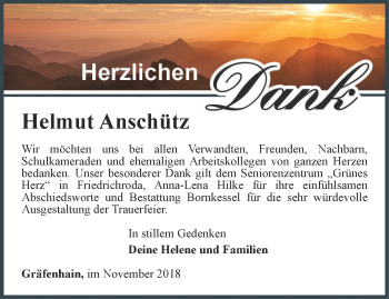 Traueranzeige von Helmut Anschütz von Ostthüringer Zeitung, Thüringische Landeszeitung