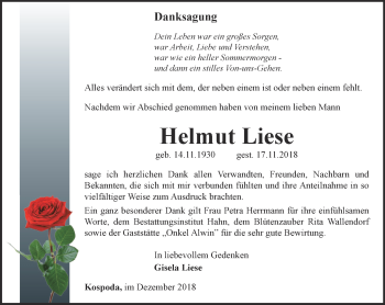 Traueranzeige von Helmut Liese