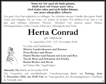 Traueranzeige von Herta Conrad von Thüringer Allgemeine