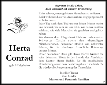 Traueranzeige von Herta Conrad von Thüringer Allgemeine