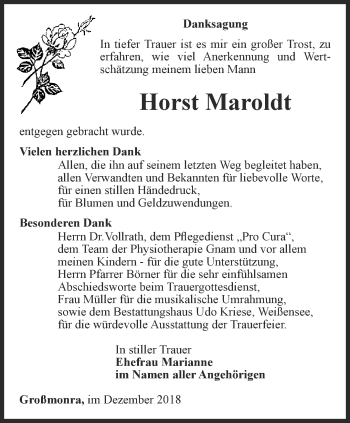 Traueranzeige von Horst Maroldt von Thüringer Allgemeine