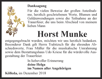 Traueranzeige von Horst Munke von Thüringer Allgemeine