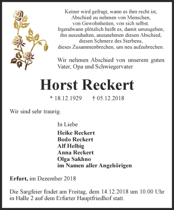 Traueranzeige von Horst Reckert