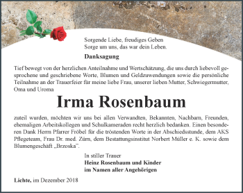 Traueranzeige von Irma Rosenbaum von Ostthüringer Zeitung